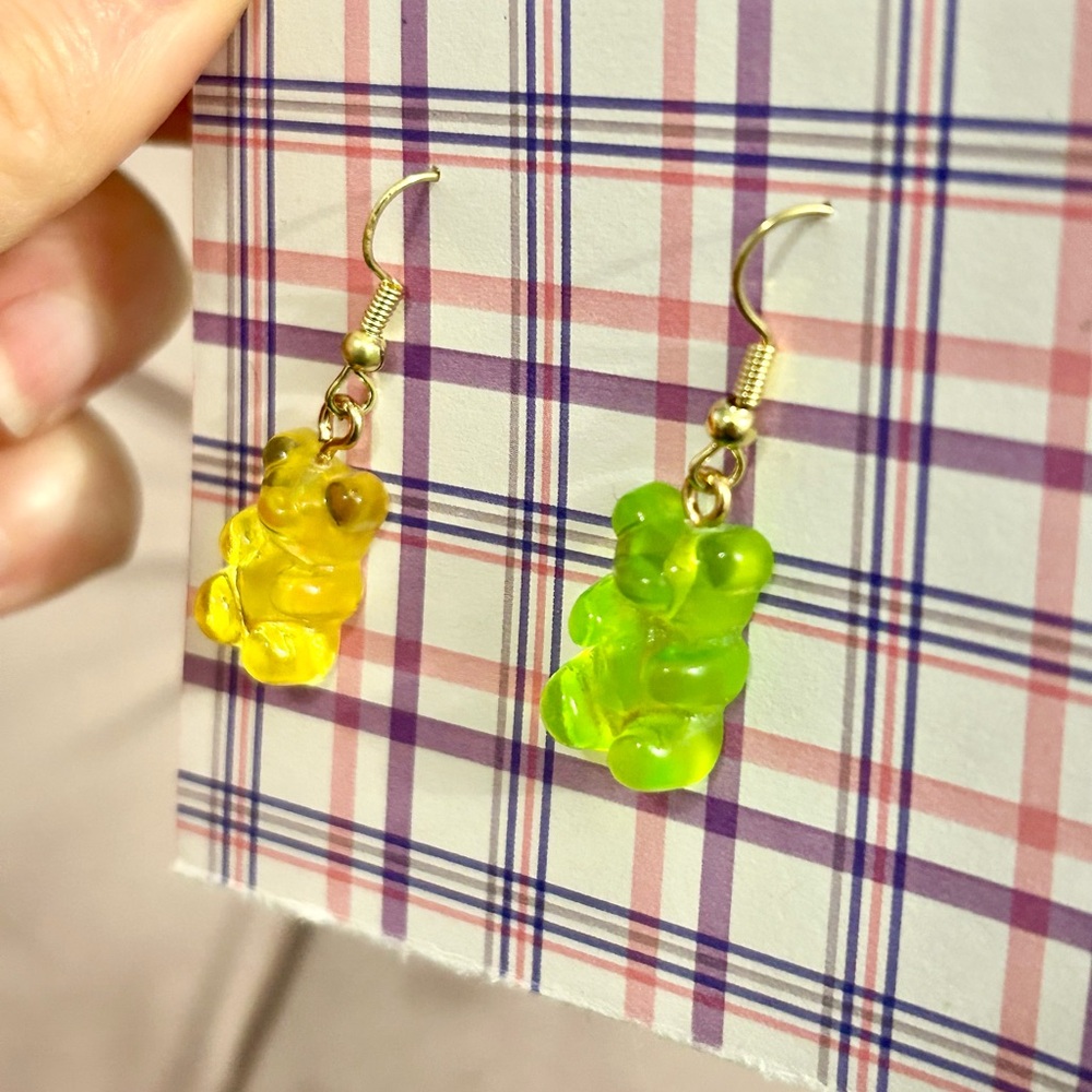 Yellow and Green Gummy Bear Earrings - Picture 4 of 5